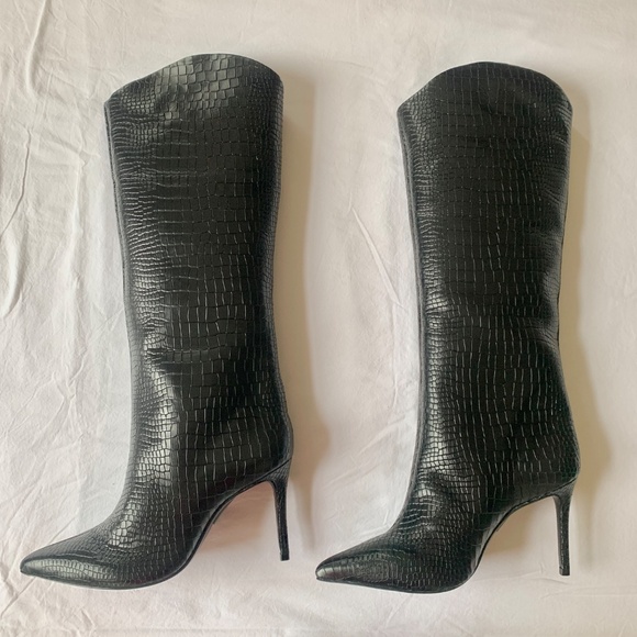 Schutz Maryana High Heel Leather Crocodile-Embossed Boot Black 7.5 - Picture 10 of 16